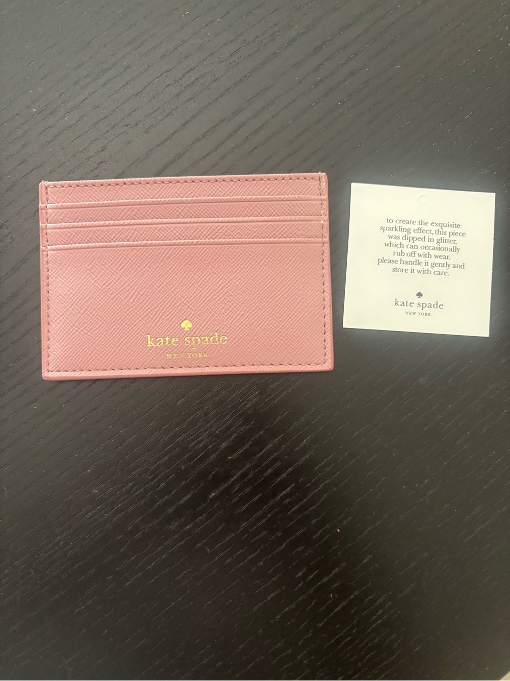 kate spade chunky glitter dusty pink Leather Card Case - Picture 5 of 6